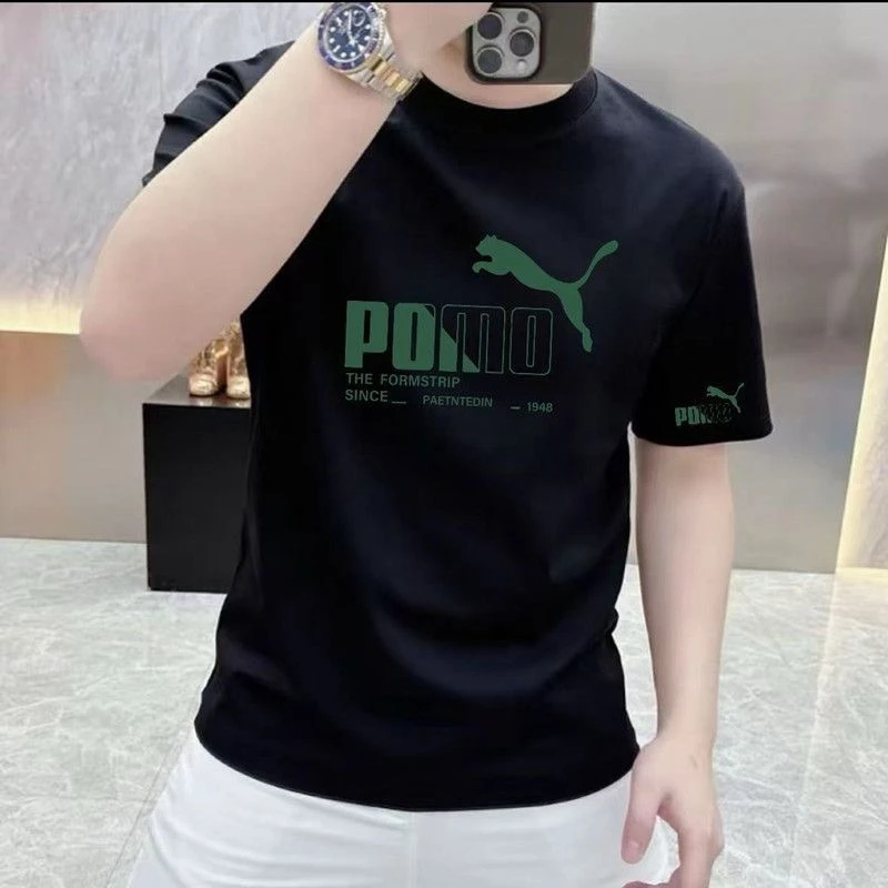 修身男士ins短袖t恤高档新款纯棉休闲潮牌印花圆领半袖透气上衣