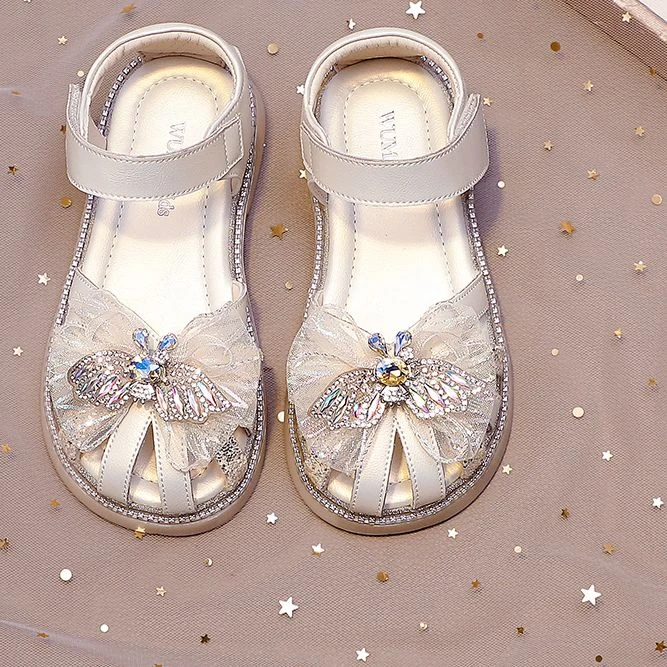 528277凉鞋儿童2025新款夏季女宝宝包头蝴蝶结女孩水晶公主鞋