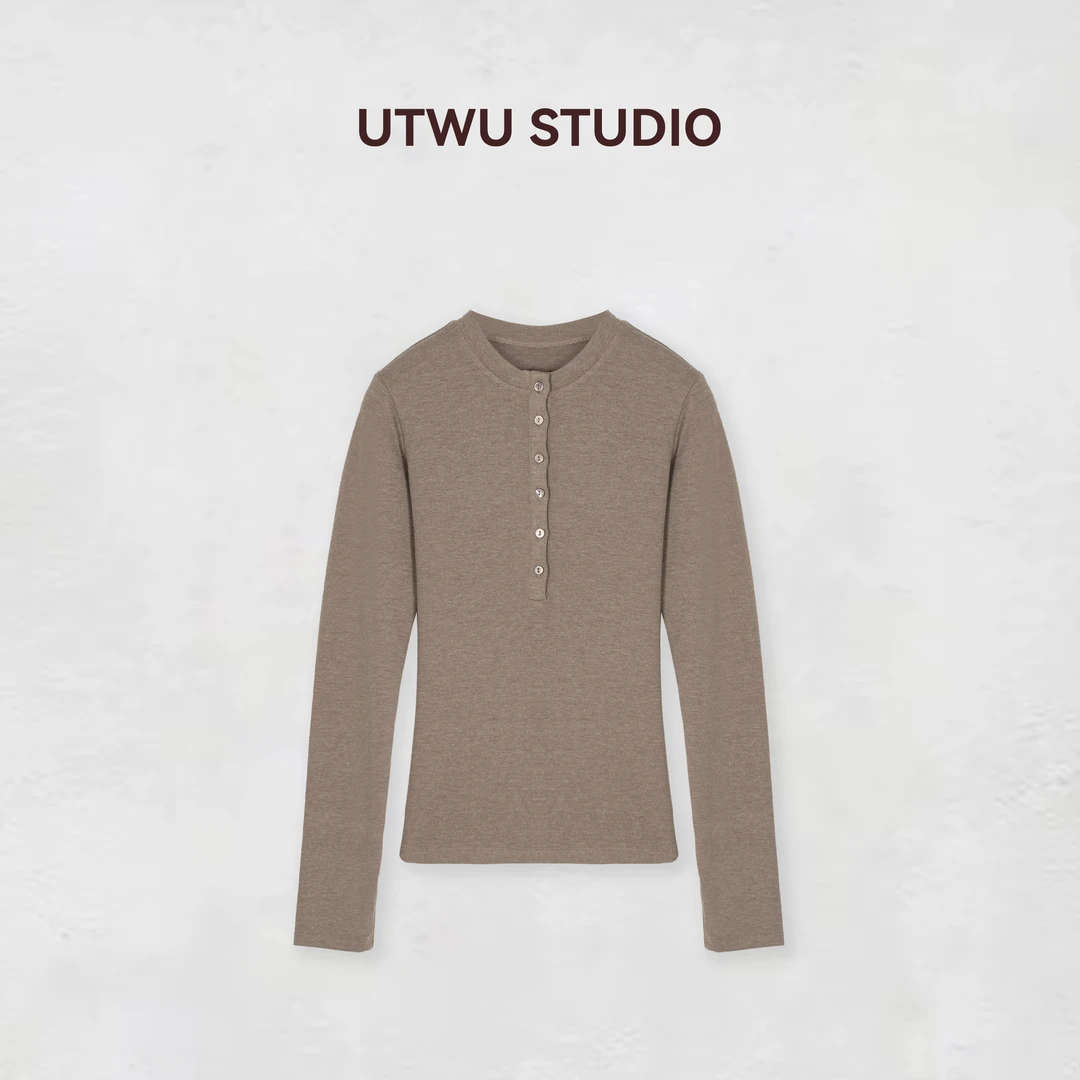 UTWU小敏「亨利领」仿羊毛混纺春夏亨利领长袖圆领T恤BCS8003