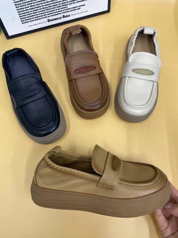 复古休闲舒适厚底防滑圆头乐福一脚蹬懒人鞋7556.春季新款百搭