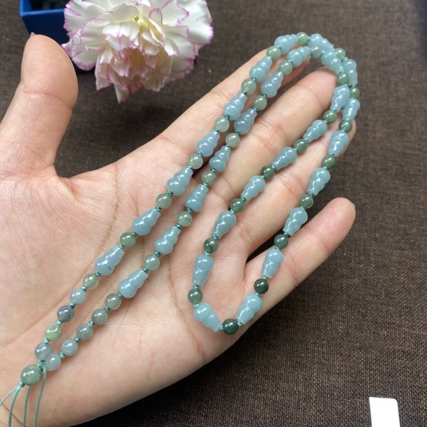 天然翡翠a货蓝水葫芦6.7x10mm玉珠挂绳颈饰百搭保真
