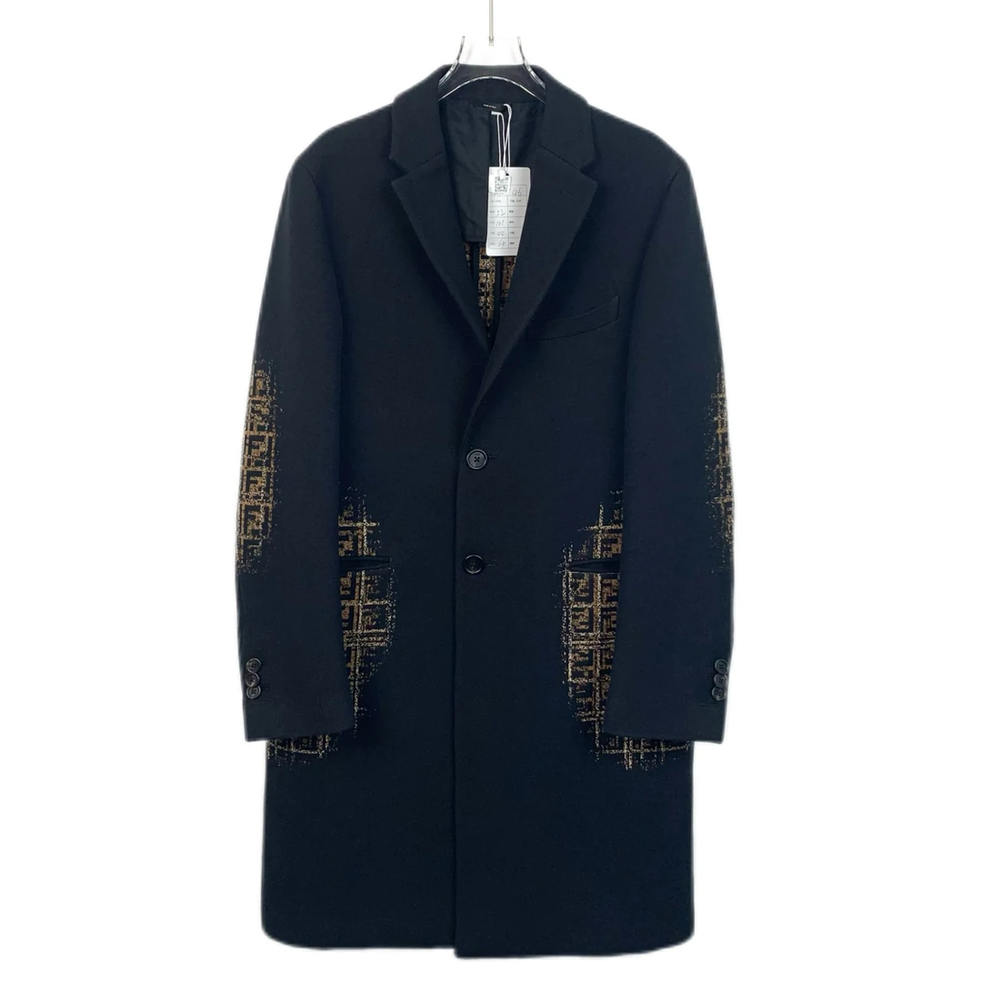 99新 FENDI/芬迪 X12192 黑色字母拼接大衣外套 46 S码