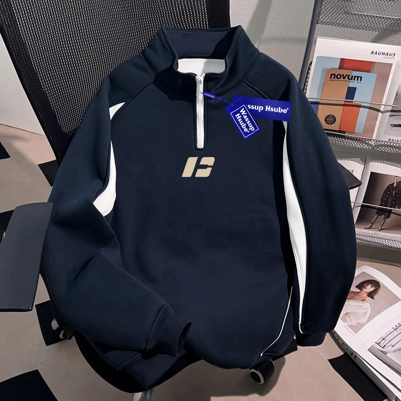 WASSUP HSUBE美式潮酷休闲立领卫衣外套男士重磅慵懒宽松棒球上衣