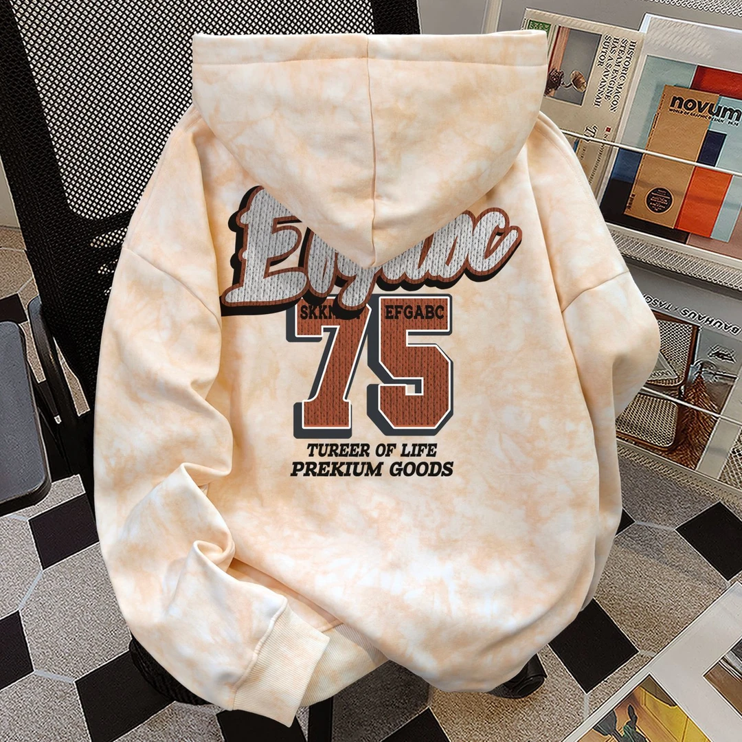 美式个性字母BF风扎染连帽卫衣女秋冬季加绒加厚宽松休闲显瘦上衣