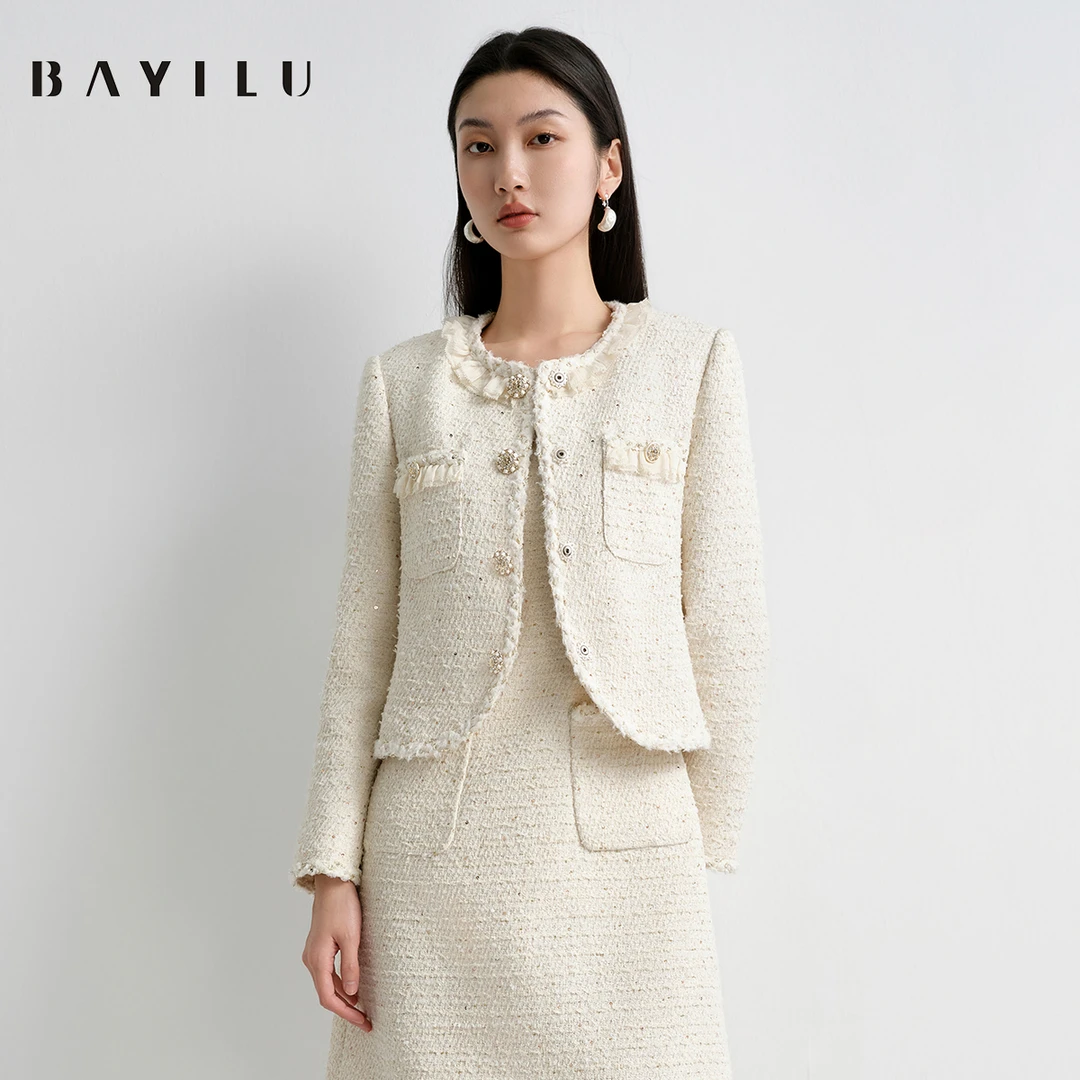 【丽姐】芭依璐春季小香风外套女粗花呢91W5008（颜色不同面料）