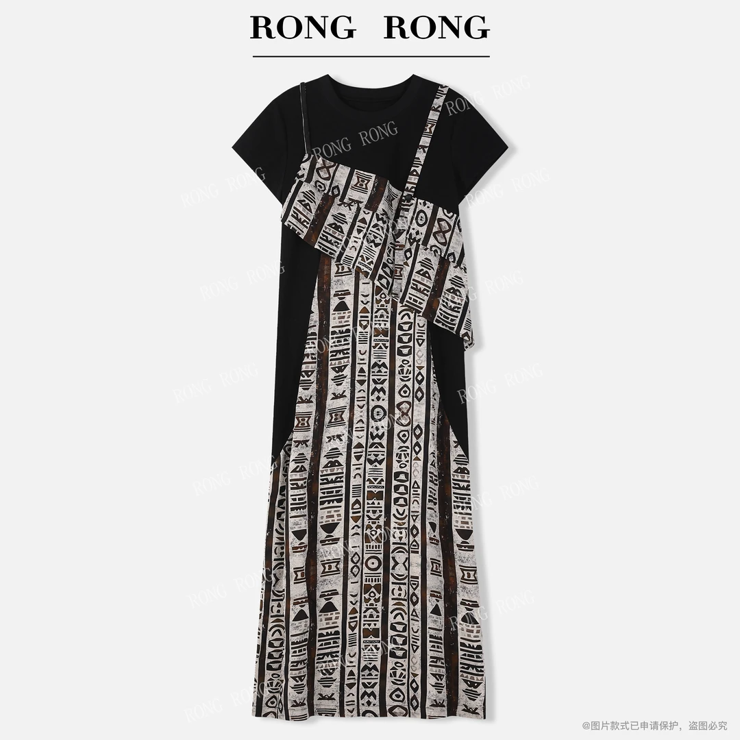 溶溶【几何画迹】RONGRONG 桑蚕丝拼接几何假两件连衣裙ZGX6L2182