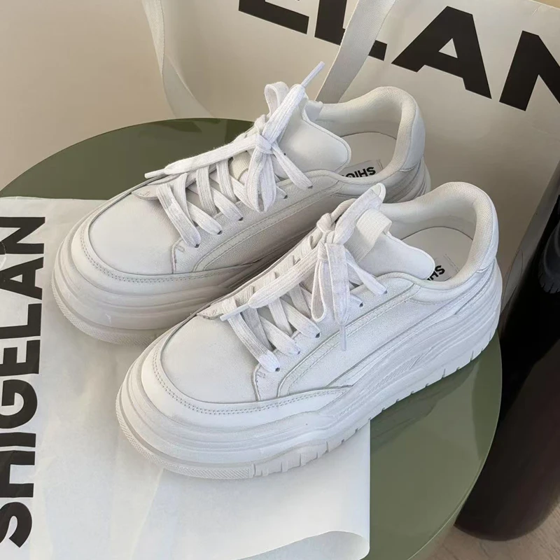 诗歌兰女鞋2025年新款厚底百搭韩版复古做旧擦色休闲小白鞋2250-6