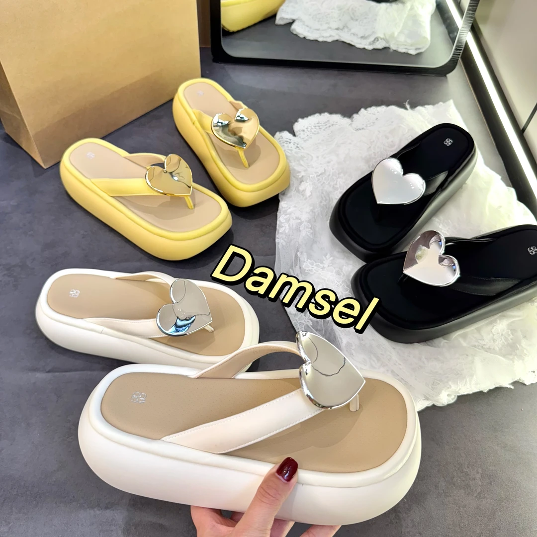 小白胖 夏季新款爱心夹脚拖时尚休闲防滑小众松糕厚底人字拖鞋女