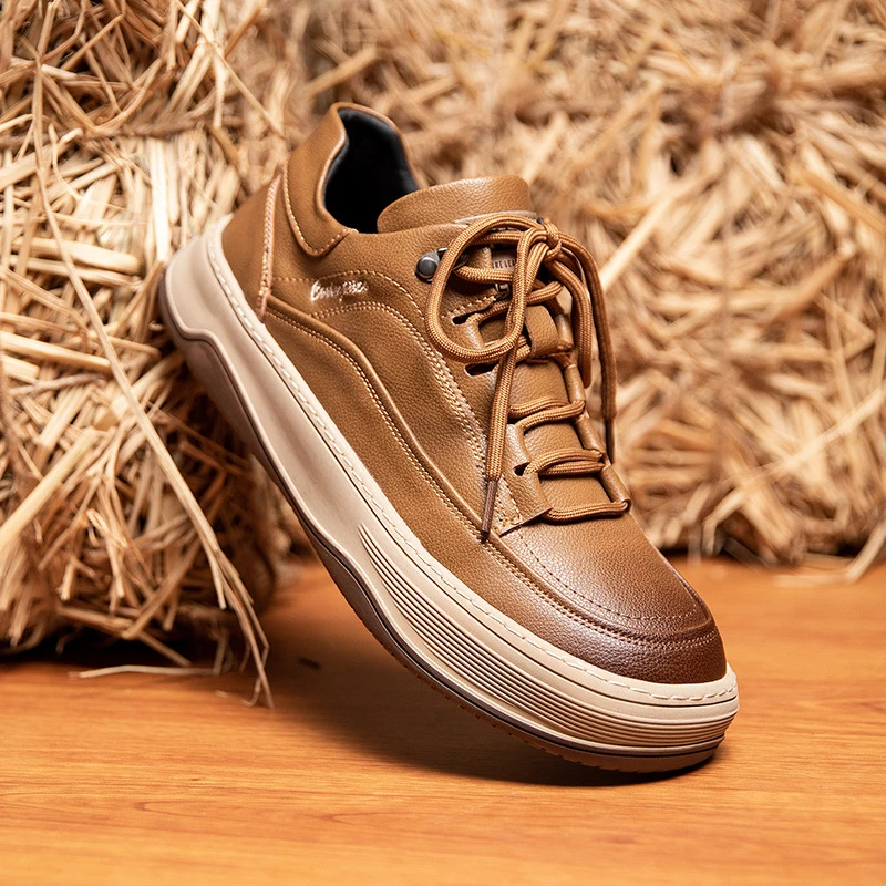牛皮男鞋子加绒2025新款歪头小丑鞋潮真皮百搭运动保暖休闲鞋男士