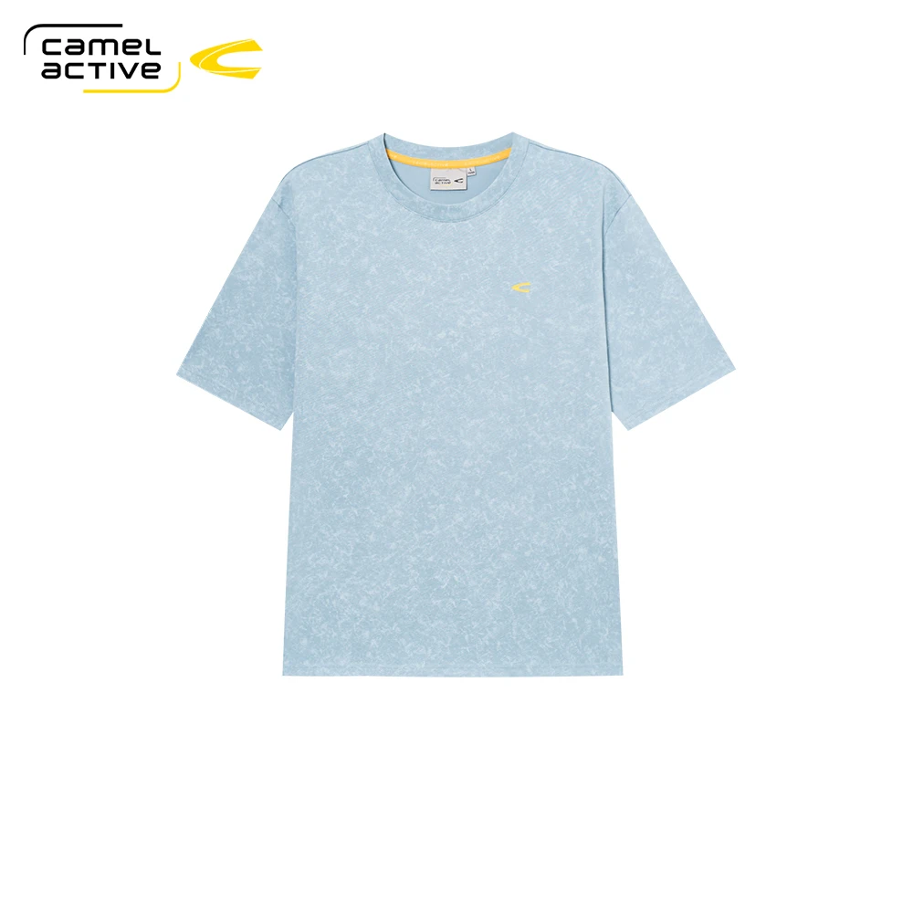 德国骆驼动感男装2025夏季男女同款清爽透气花纱百搭印花短袖T恤