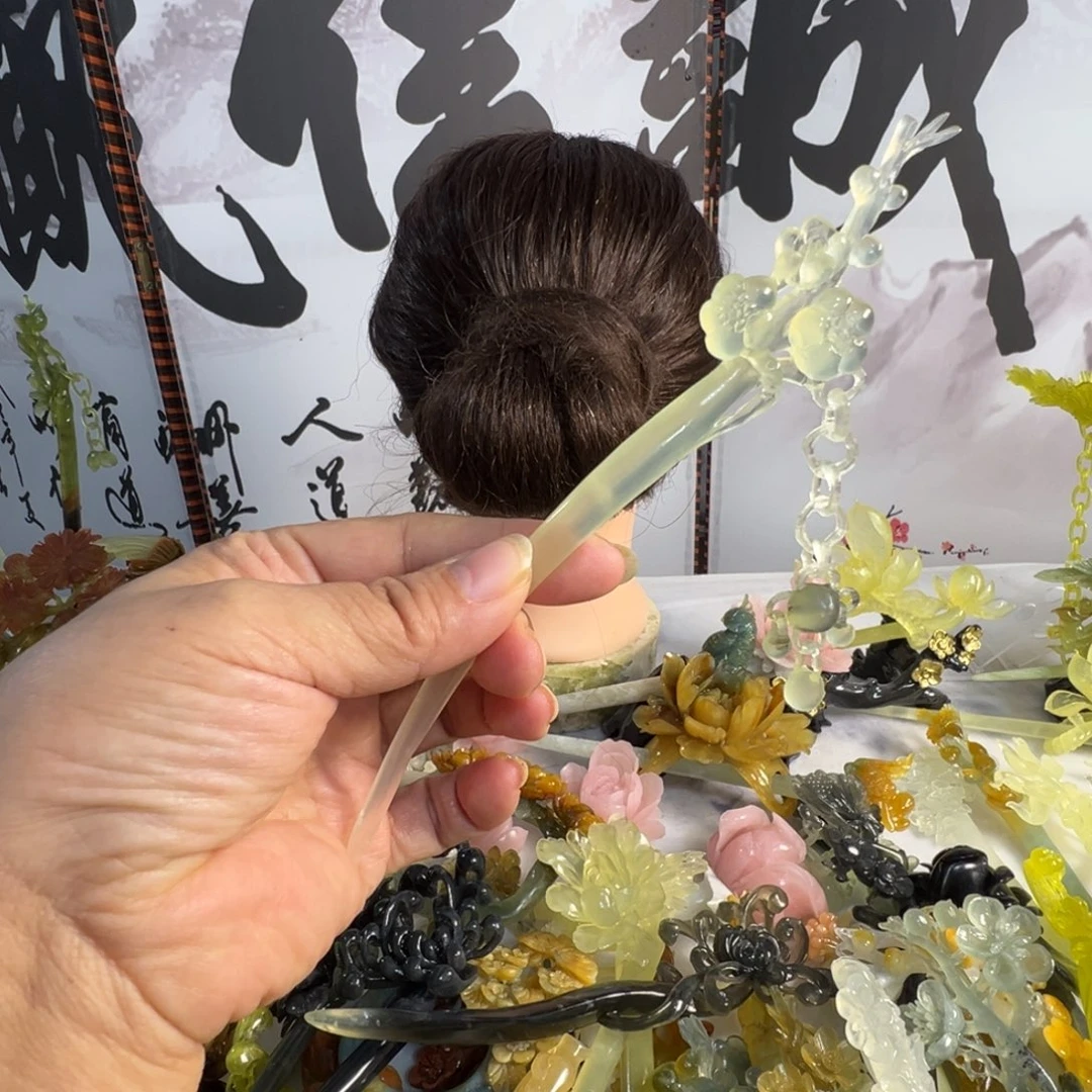 小***沫定制蛇纹石玉毛货发饰