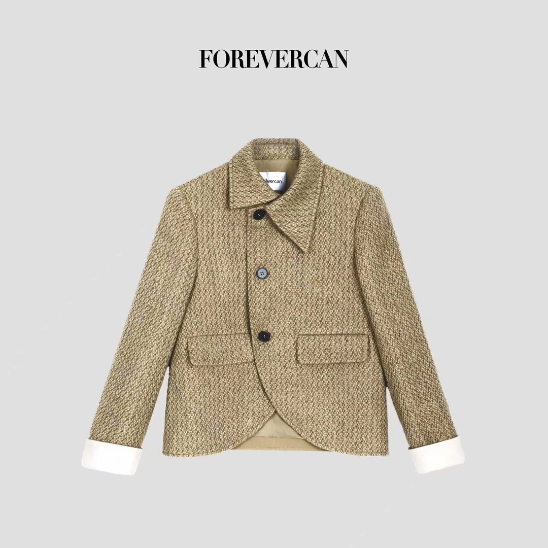 FOREVERCAN“圣克鲁斯”澳洲绵羊毛复古英伦风弧形下摆外套 SC22862