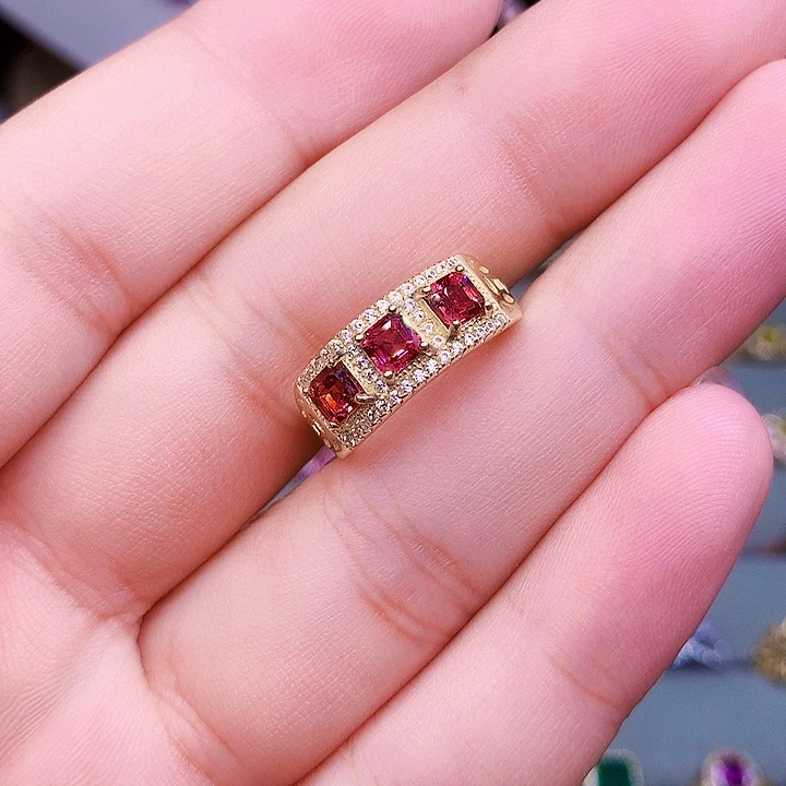 石榴石戒指银S925镶嵌