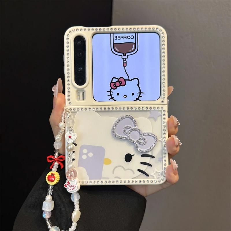 适用华为purax典藏版折叠屏手机壳pocket2水钻镜框kt猫蝴蝶结链条