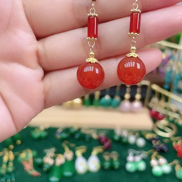 玛瑙/玉髓合金耳饰