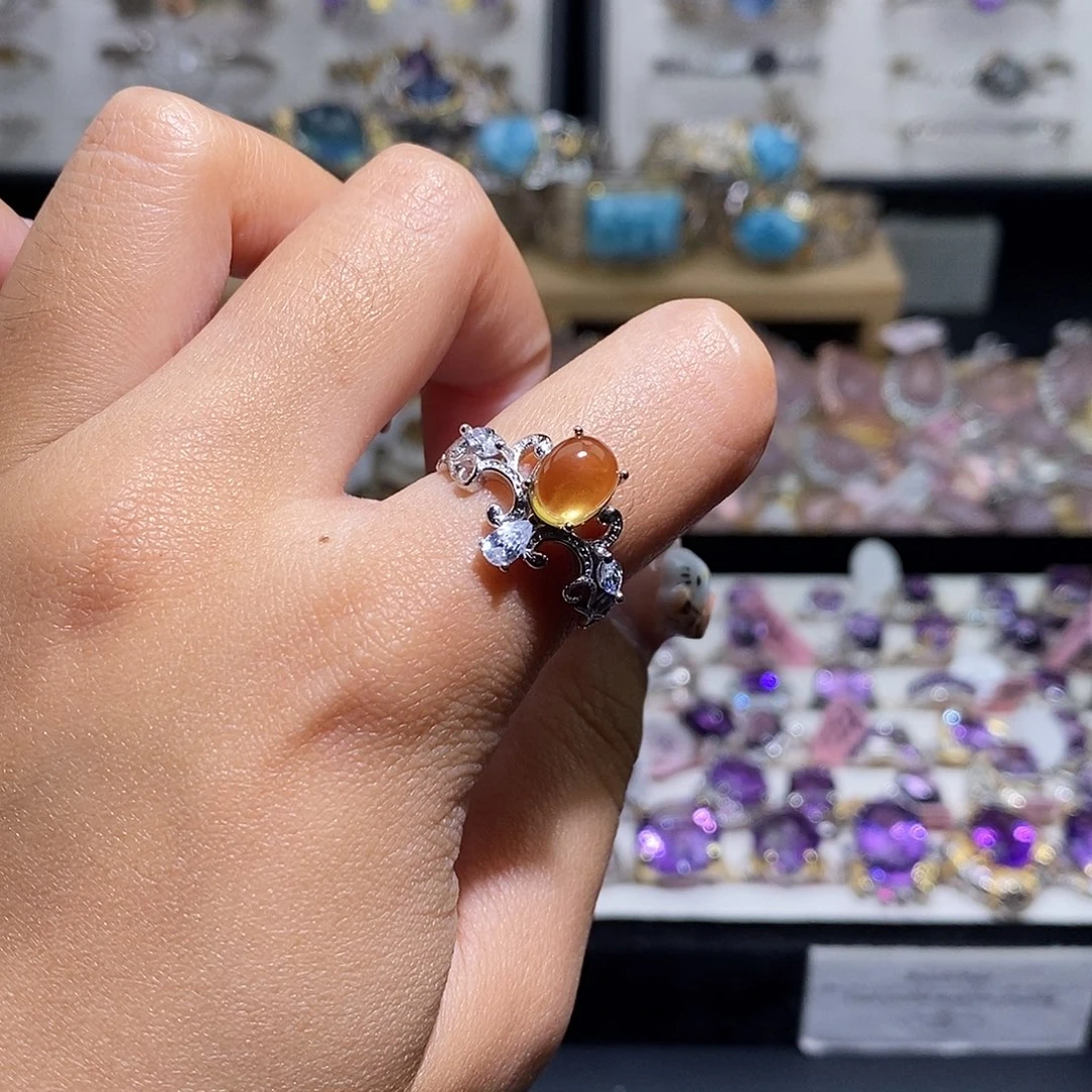 黄晶银S925镶嵌戒指