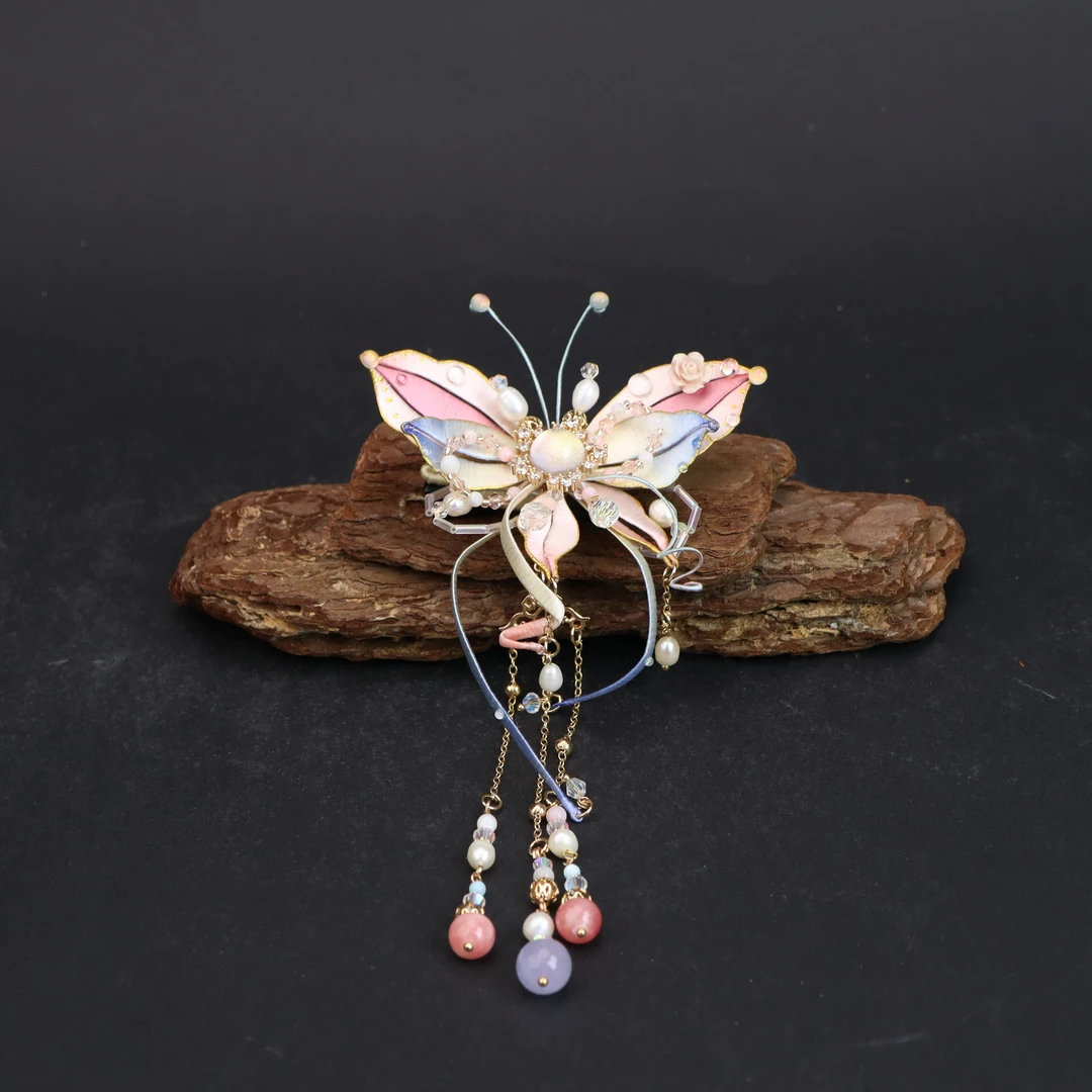 非遗缠花蝴蝶发夹古风簪百搭头饰发饰超仙桑蚕丝