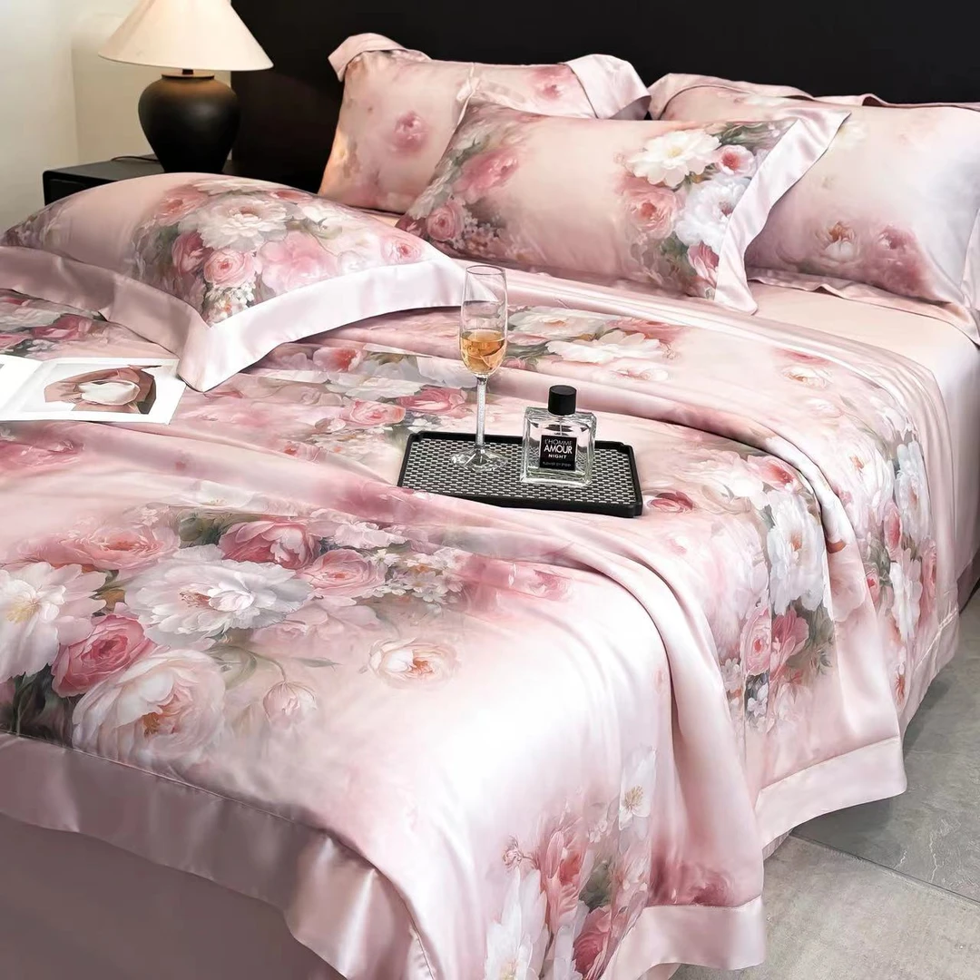 【贝蒂】粉紫夏凉被四件套可机洗裸睡空调被子床单数码印花夏被被芯