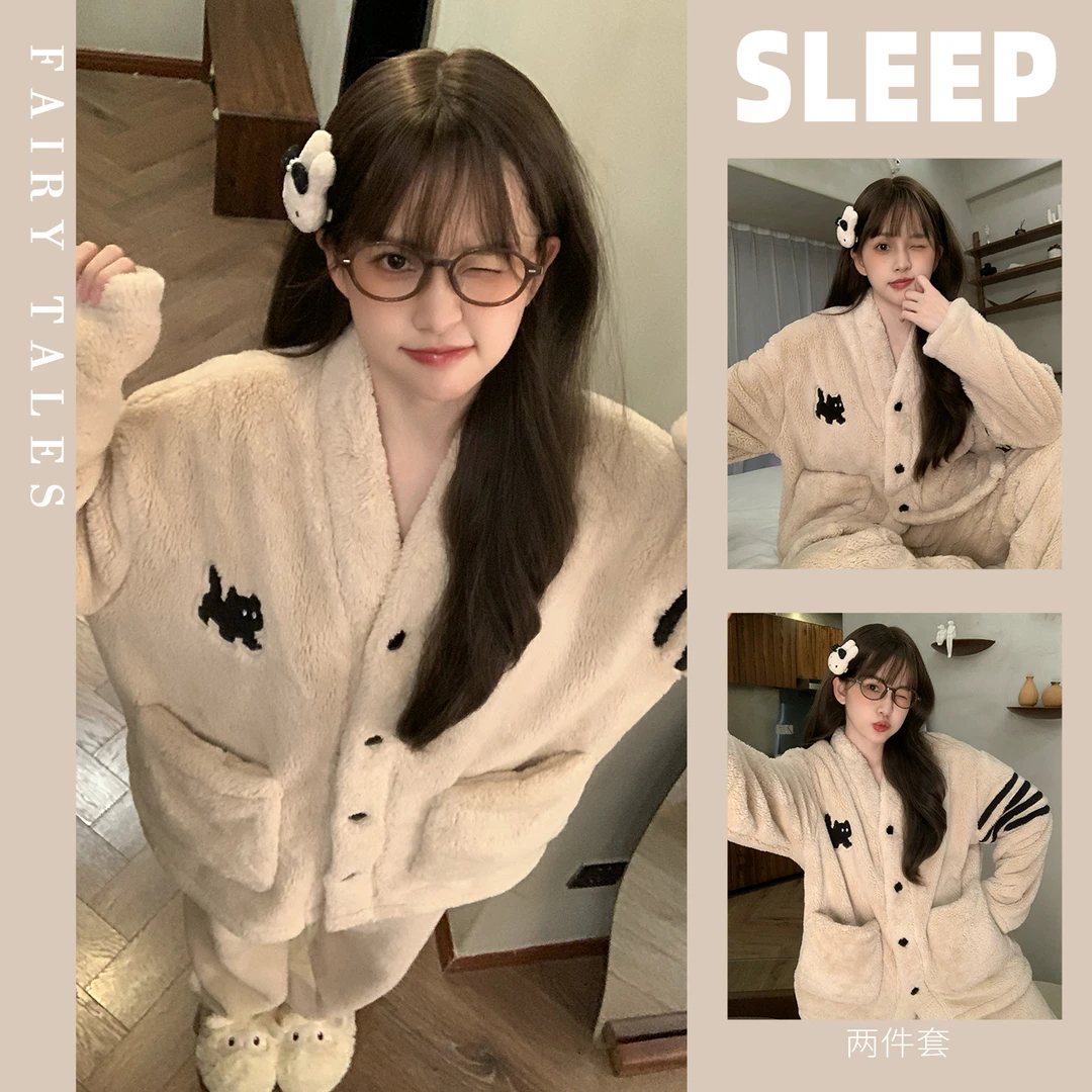 珊瑚绒法兰绒秋冬季睡衣女款爆款2025新款家居服保暖加厚加绒套装