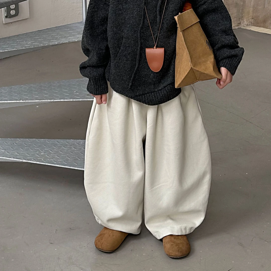 儿童裤子2025秋冬新款韩版宽松休闲简约百搭潮酷男女童加绒裤子