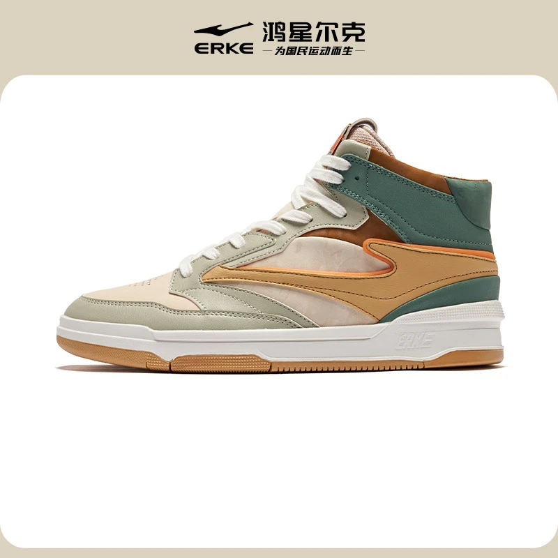 无双3高帮版丨鸿星尔克秋季新款潮流板鞋情侣减震复古革面休闲鞋