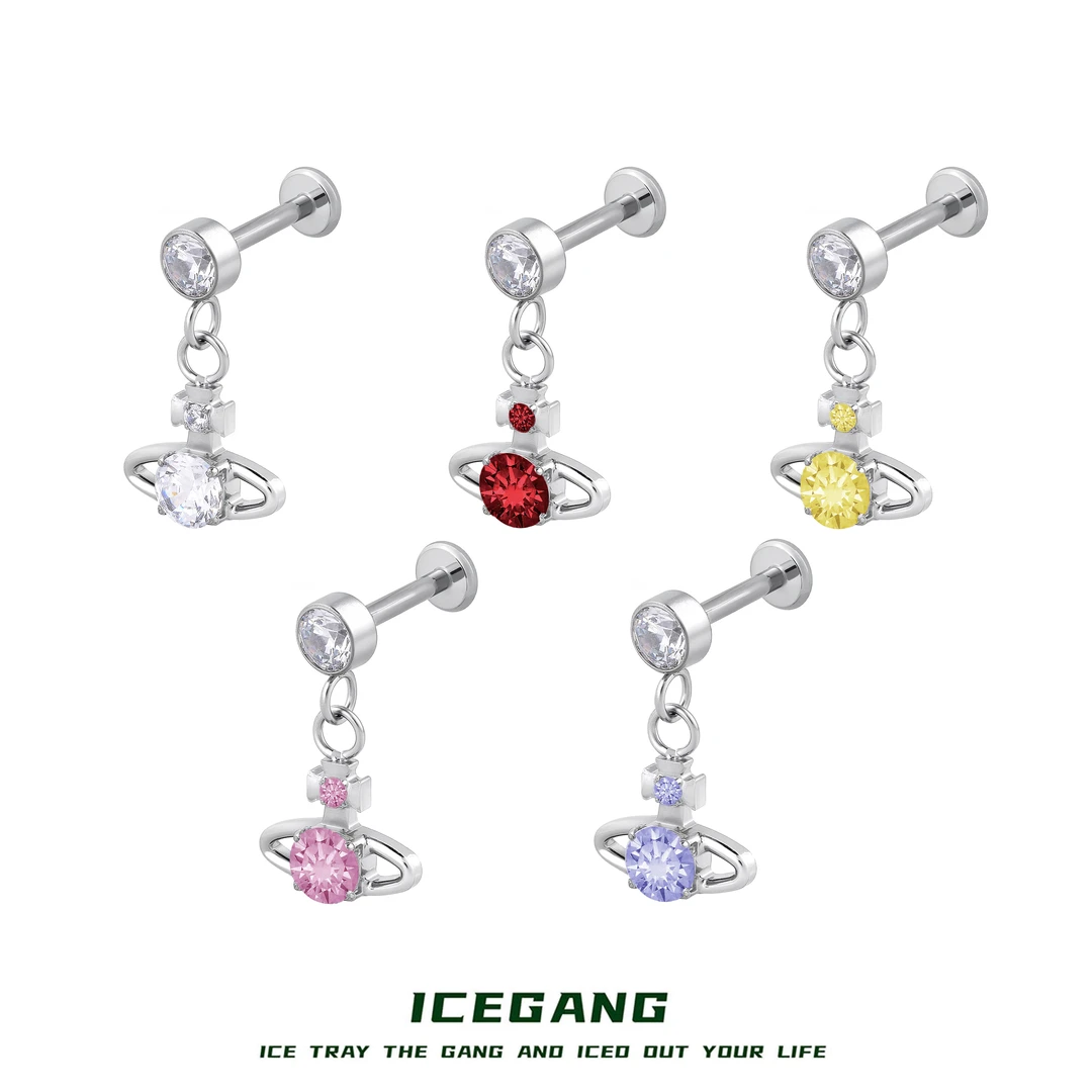 ICEGANG 钛合金合成锆石耳饰 F136钛合金土星耳钉穿刺内螺旋太后
