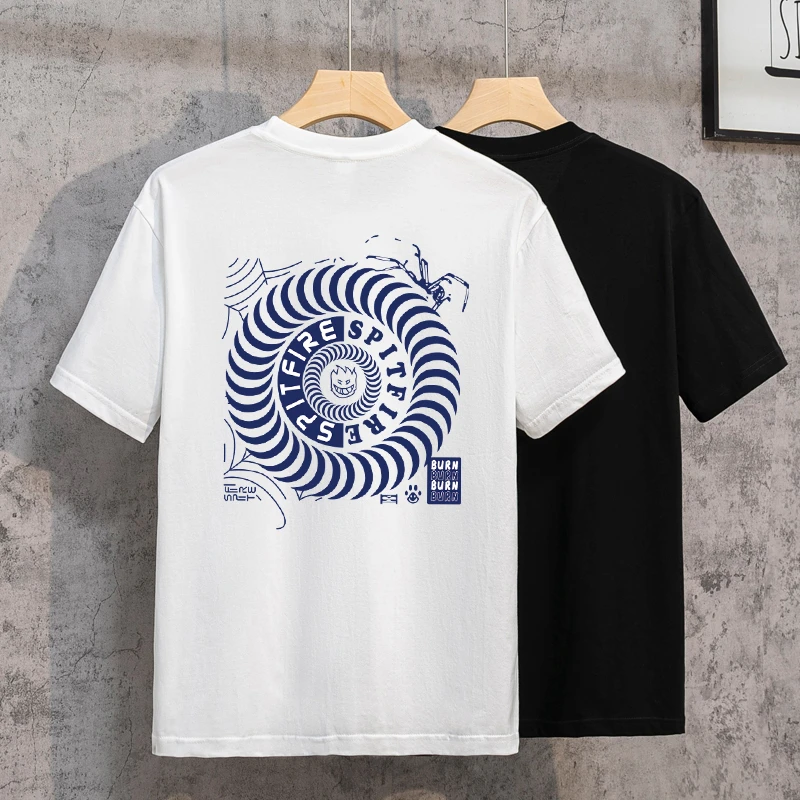 潮牌重磅纯棉短袖T恤圆领男士潮流宽松夏季盐系男友穿搭半袖上衣