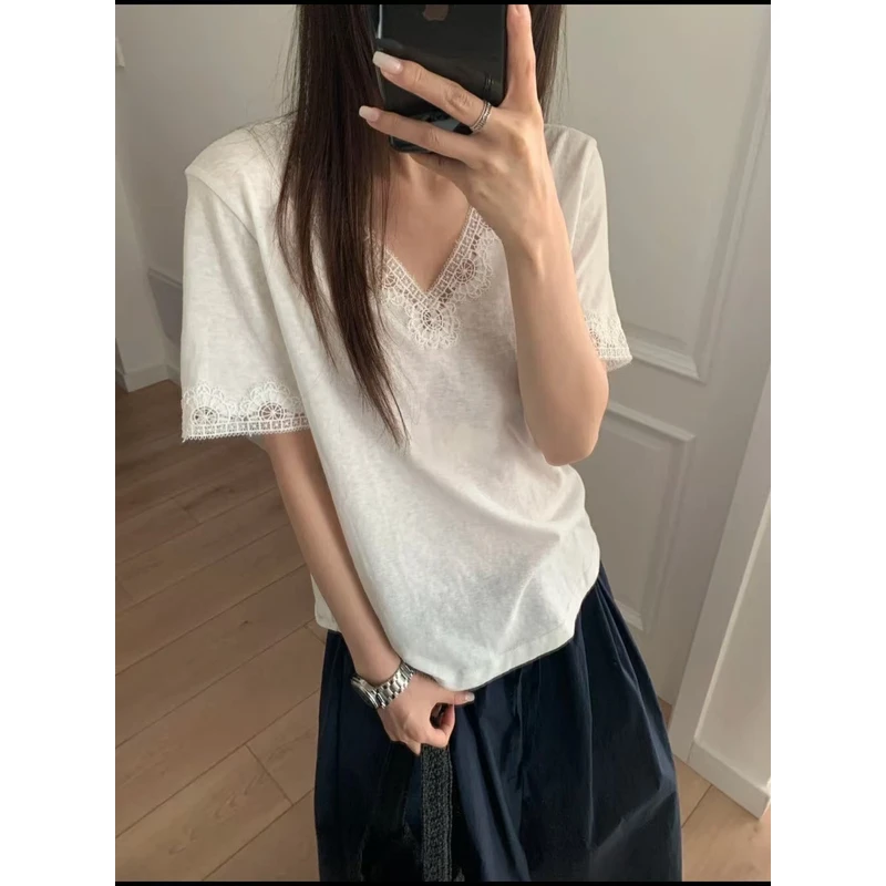 S1282柠檬蕾丝上衣2025夏季新款时尚百搭显瘦气质感休闲上衣