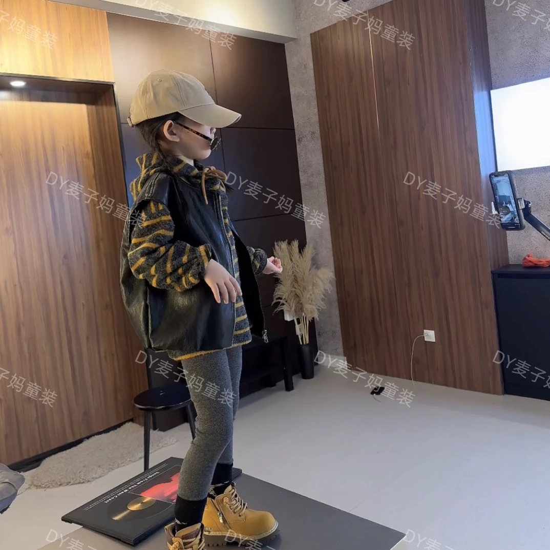 现货MZ.儿童秋冬韩系宽松条纹连帽毛衣138