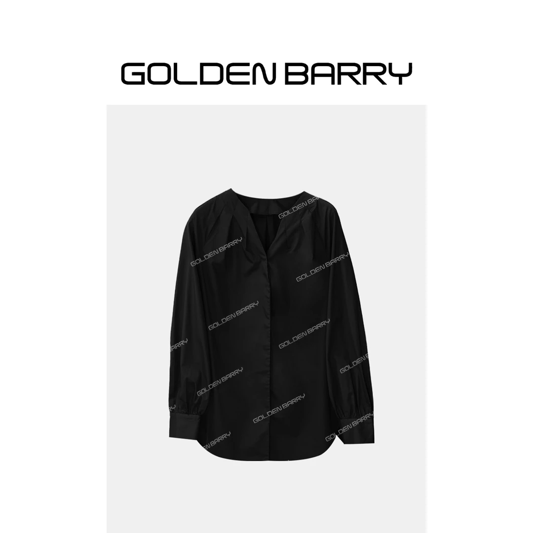 GOLDENBARRY【3.8专享】212484捏褶V领长袖衬衣