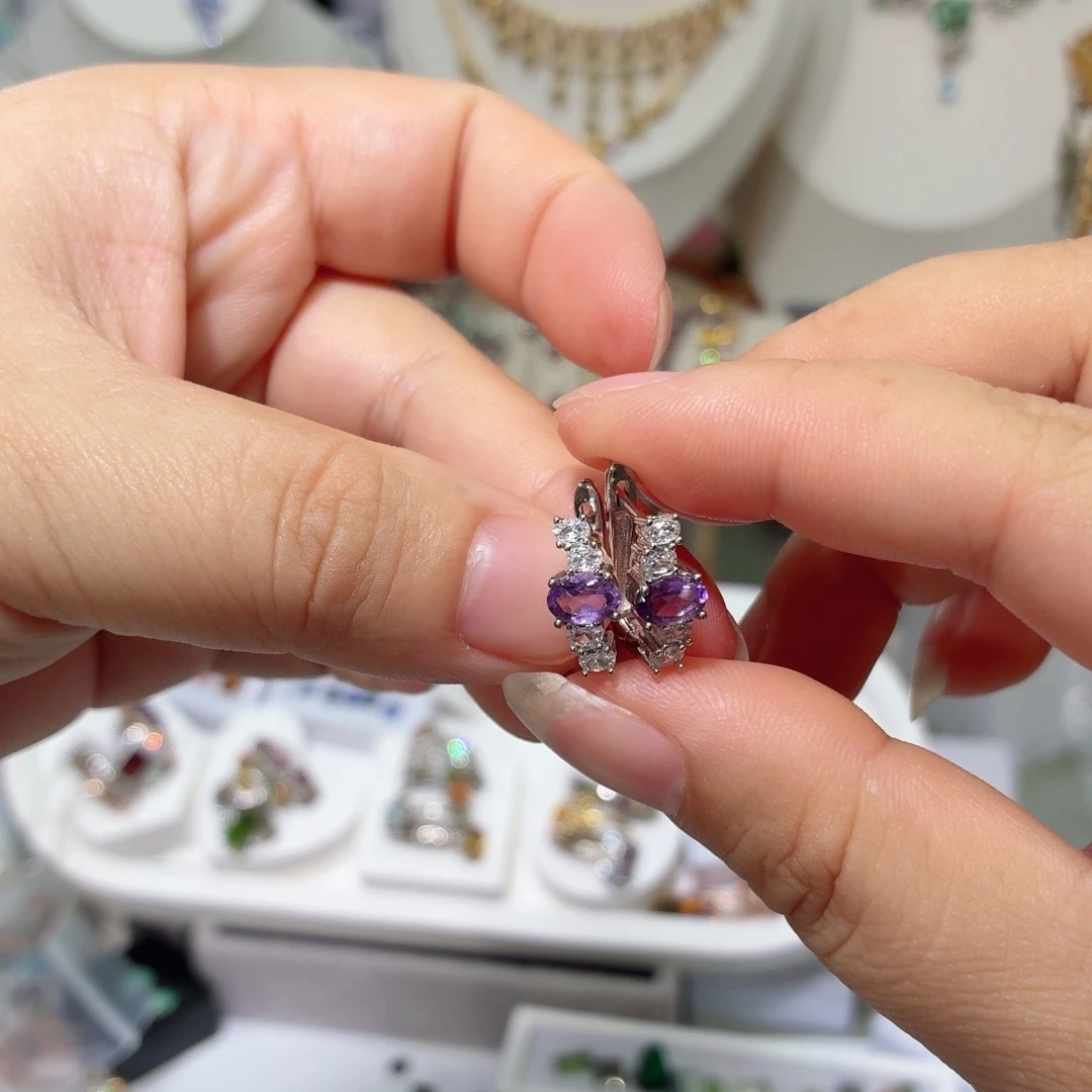 银S925镶嵌耳饰紫晶