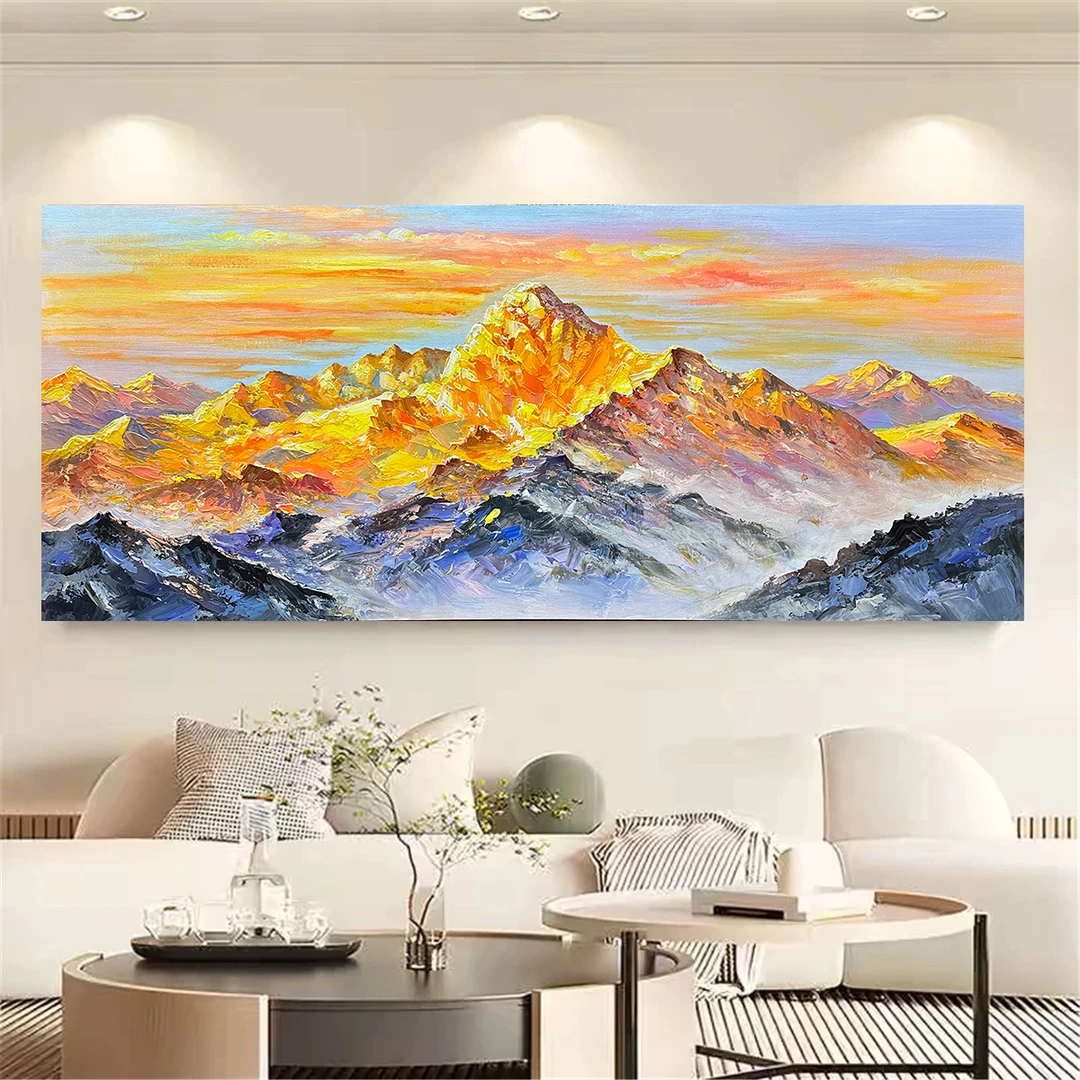 《日照金山》纯手工油画挂画办公室客厅厚油刀画沙发背景墙装饰画画