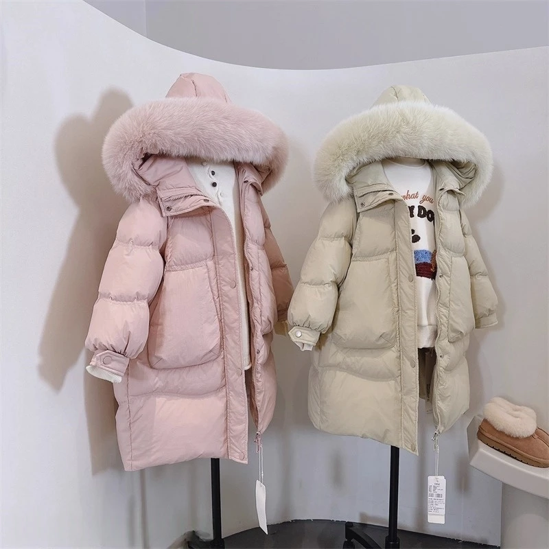 巴拉童年女童2025秋冬季新款儿童中长款棉服洋气棉衣加厚外套毛领