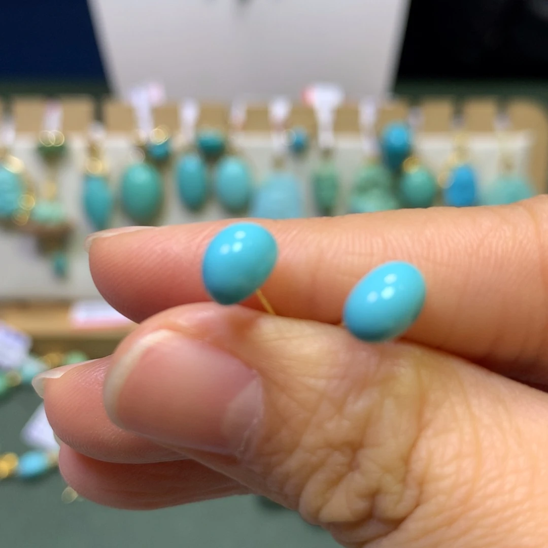 绿松石耳饰18K金镶嵌