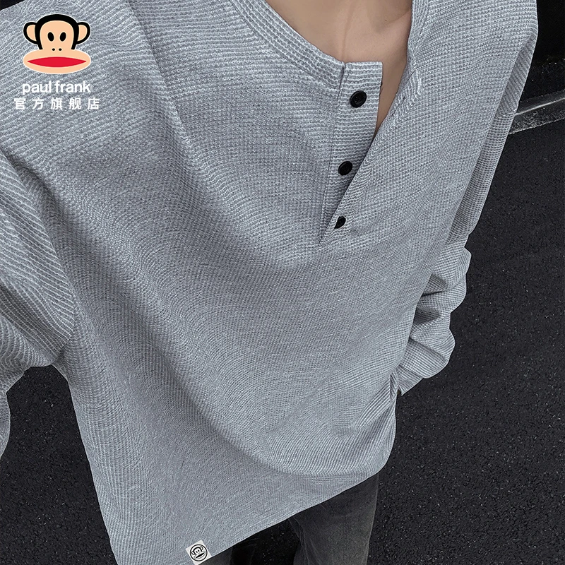 paul frank/大嘴猴重磅简约长袖t恤男士春季新款高级感慵懒打底衫