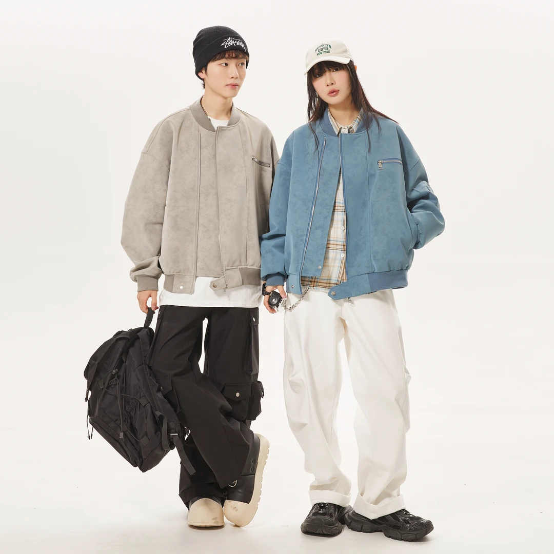 MANRESHOW 25SS水洗皮衣男女款秋季美式复古潮流皮夹克百搭情侣