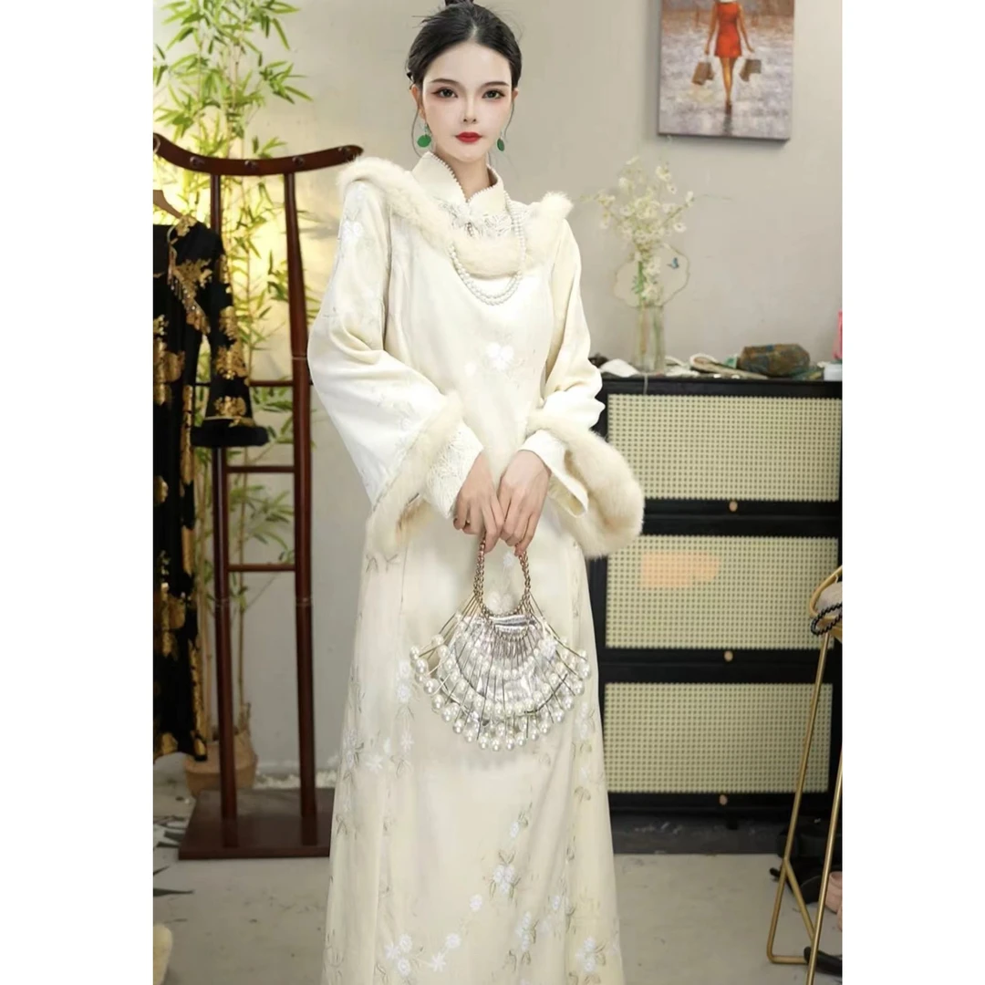 羽唐名2024年秋冬季新款新中式设计师复古国风旗袍（1185+9839）