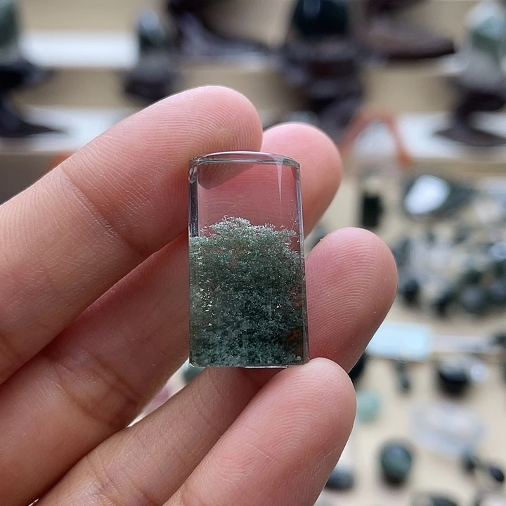 银S925镶嵌颈饰水晶先****说绿幽灵聚宝盆打孔定制不退换