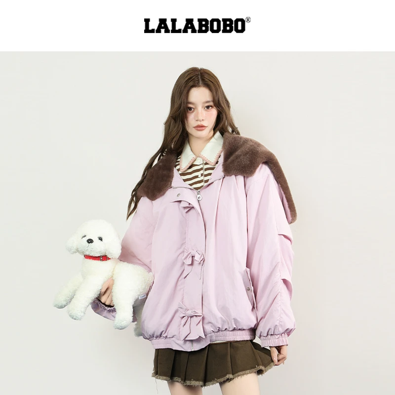 LALABOBO常规灯笼袖拉链连帽长袖国潮休闲宽松加厚LBED-WSJW11