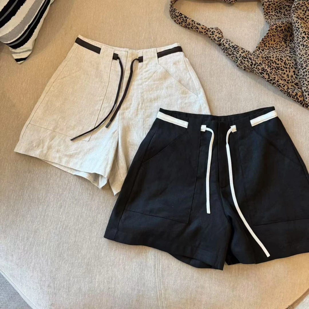 米可/MK-2121ZJ【麻料腰部撞色抽绳短裤】时尚百搭夏季新款短裤