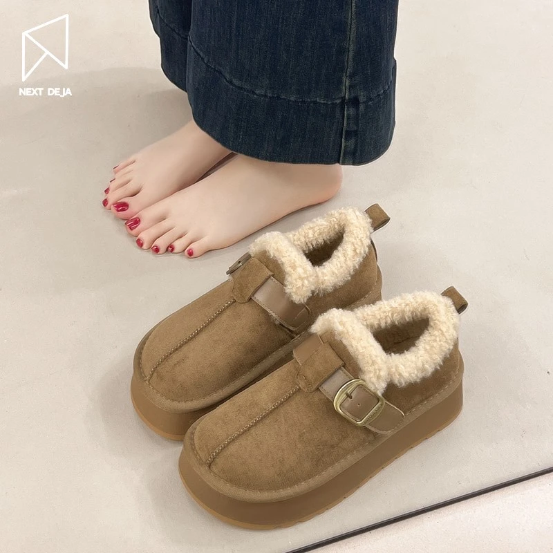 厚底增高全包加绒勃肯鞋女2025秋冬一脚蹬毛毛棉鞋保暖雪地棉勃肯