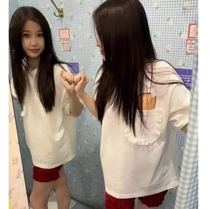 虞书欣白色短袖T恤女2025夏新款设计感休闲小众少女宽松显瘦上衣