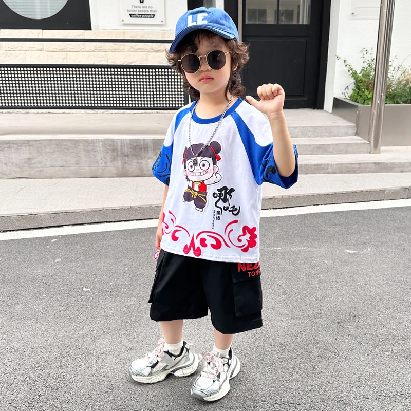哪吒衣服儿童装男童夏装套装2025新款洋气宝宝短袖衣服痞帅小孩潮