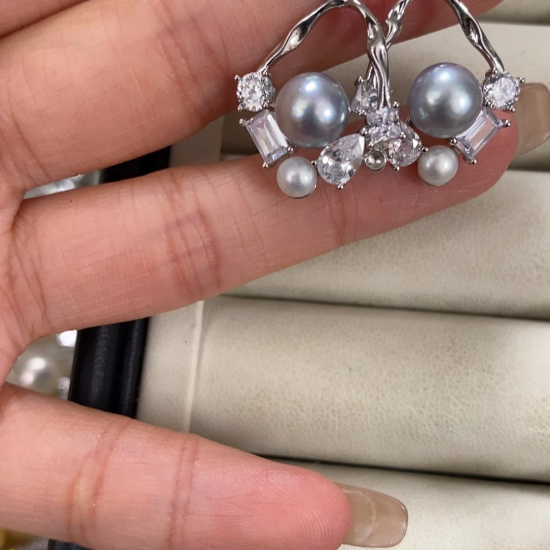 银S925镶嵌海水珍珠耳饰