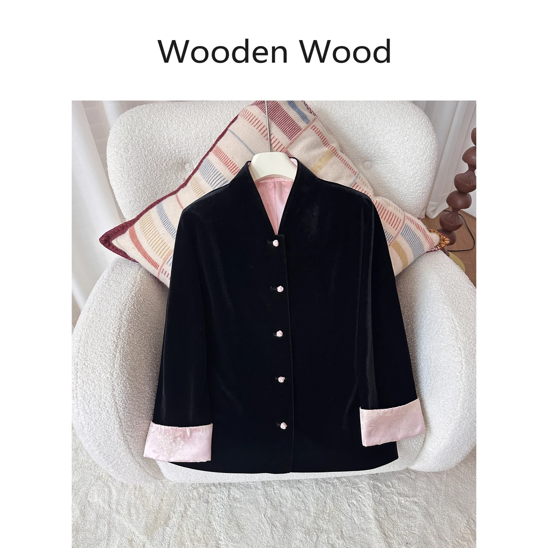 Wooden Wood“秋风微澜”中式风百搭宽松舒适气质丝绒外套W25QS1118