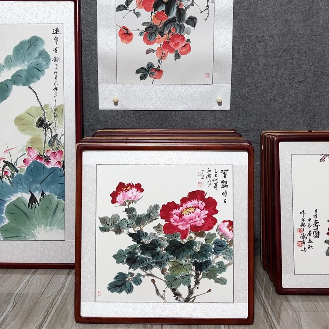 国画书画作品带框63×63
