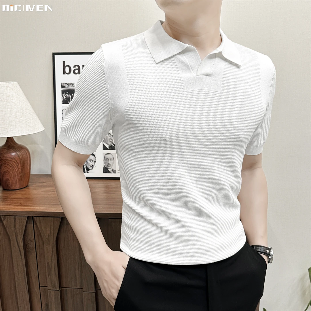 痞帅针织小V领POLO衫男款翻领百搭雅痞高级感夏季上衣男士t恤短袖