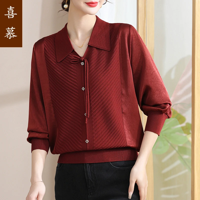2025蛇年本命年妈妈春装针织衫毛衣洋气小衫红色上衣女时尚新中式