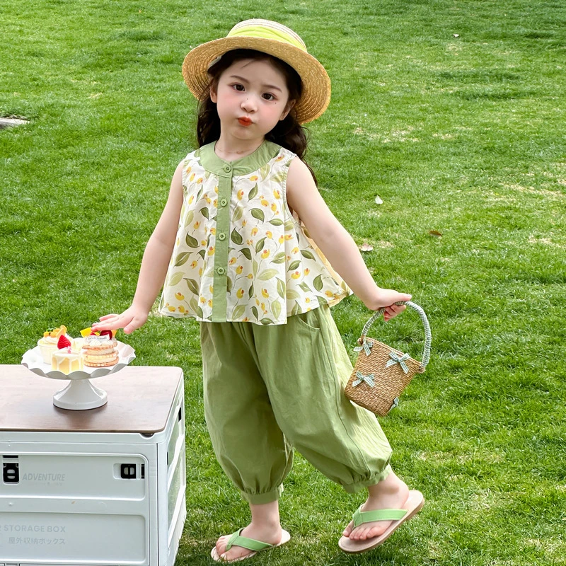 女童夏装背心套装2025新款时髦韩版两件套女宝宝夏季无袖衣服