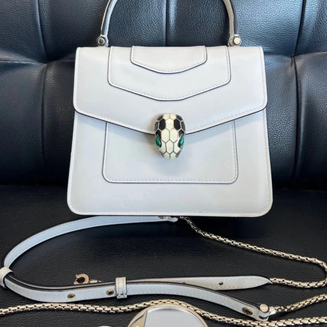 95新 BVLGARI/宝格丽 宝格丽白色蛇头包 25120016-03